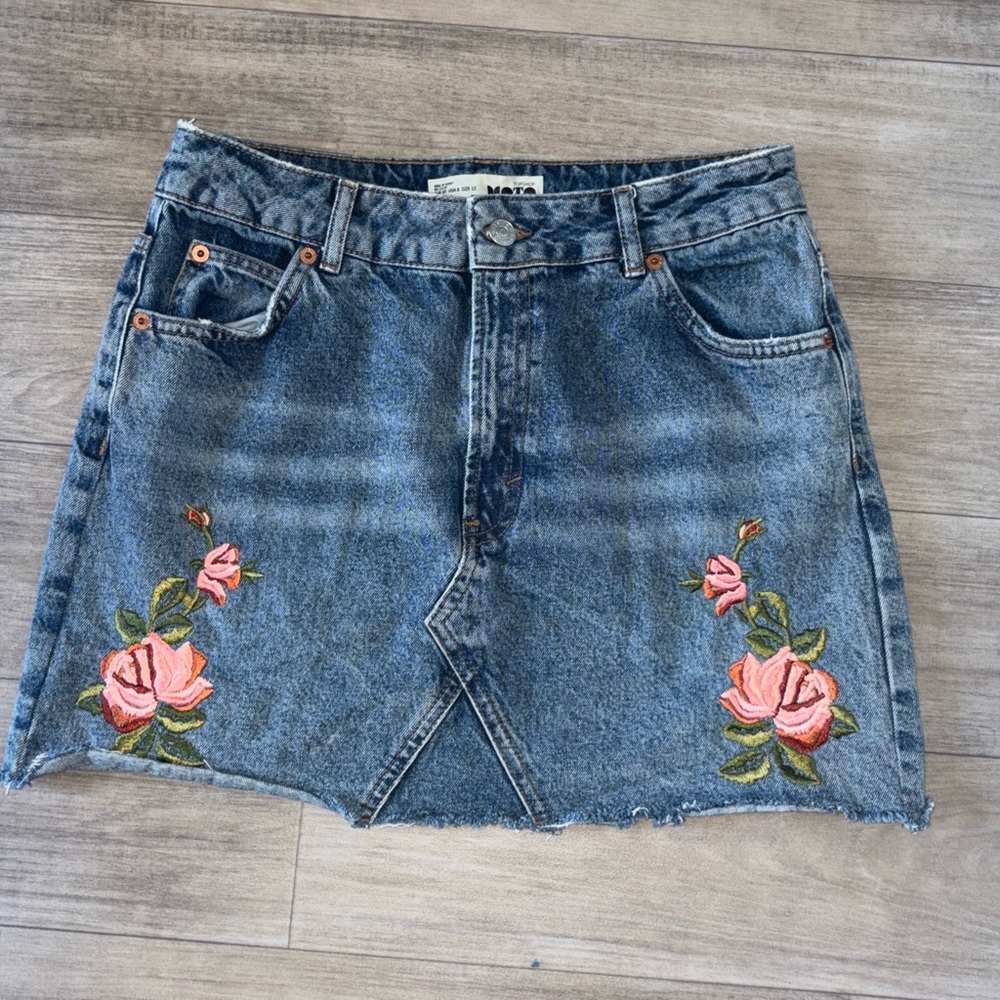 Topshop Blue Mini A-Line Skirt with Pink Embellishments